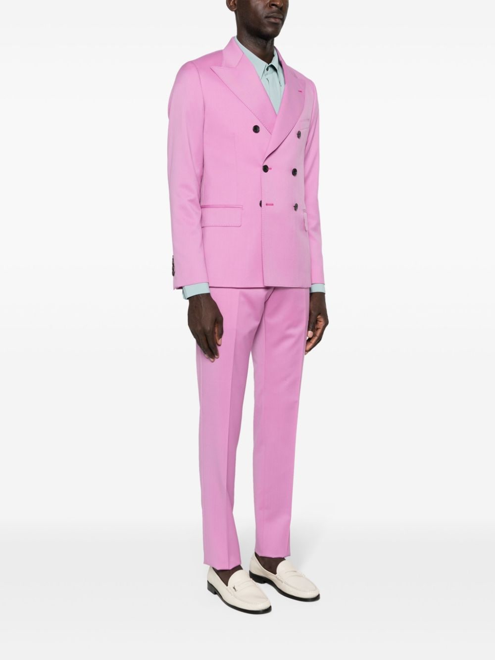 Shop Reveres 1949 Double-breasted Virgin-wool Suit In Pink