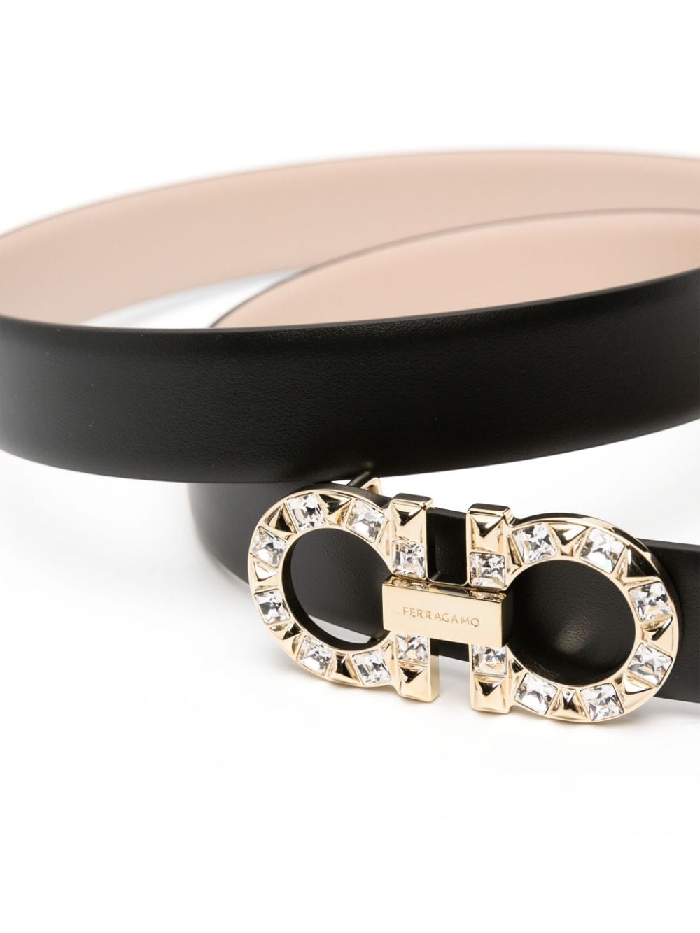 Shop Ferragamo Gancini-buckle Crystal-embellished Belt In Black
