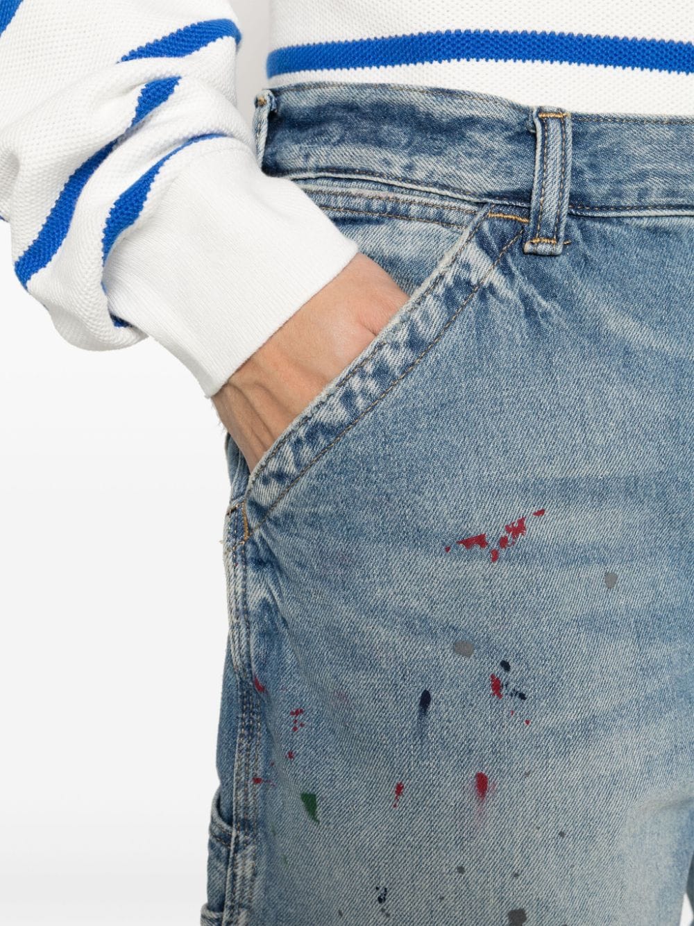 Shop Polo Ralph Lauren Distressed Paint-splatter Denim Shorts In Blue