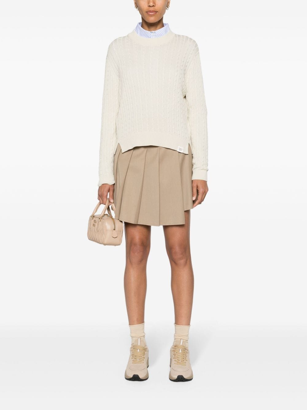 Shop Peuterey Cable-knit Cotton Jumper In Nude