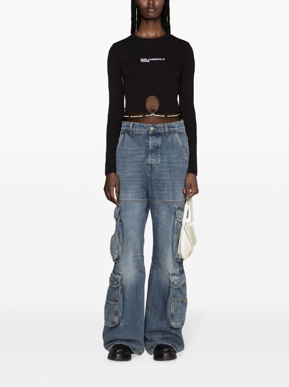 Karl Lagerfeld logo-embroidered ribbed top - Zwart