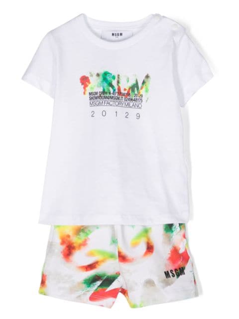 MSGM Kids watercolour cotton shorts set