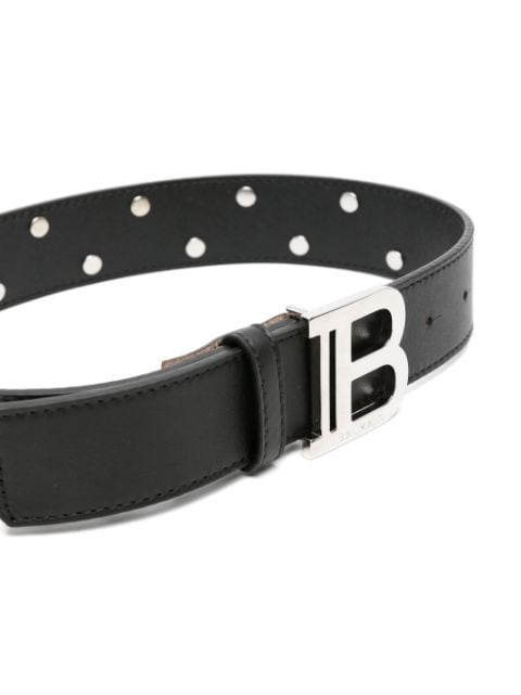 embellished B-buckle leather belt