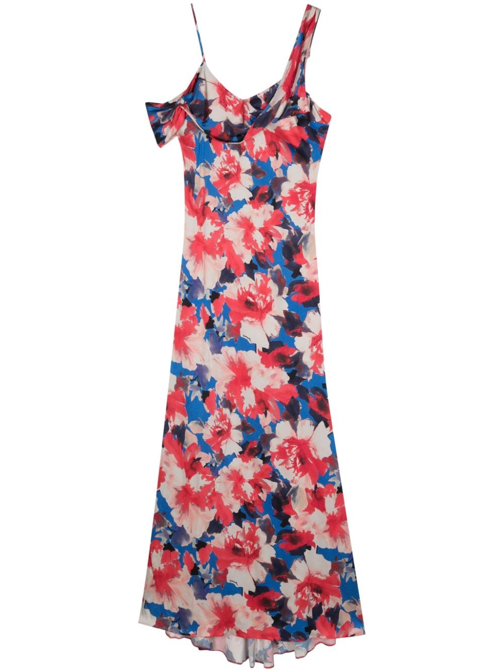 Patrizia Pepe Asymmetric Floral-print Maxi Dress In Blue