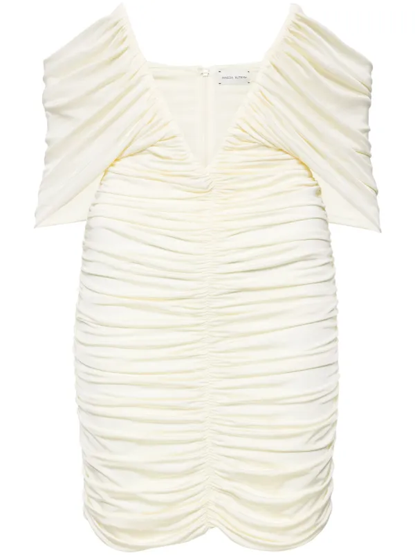 Magda Butrym V-neck Ruched Minidress in Yellow