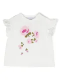 Simonetta floral-appliqué ruffled T-shirt - White