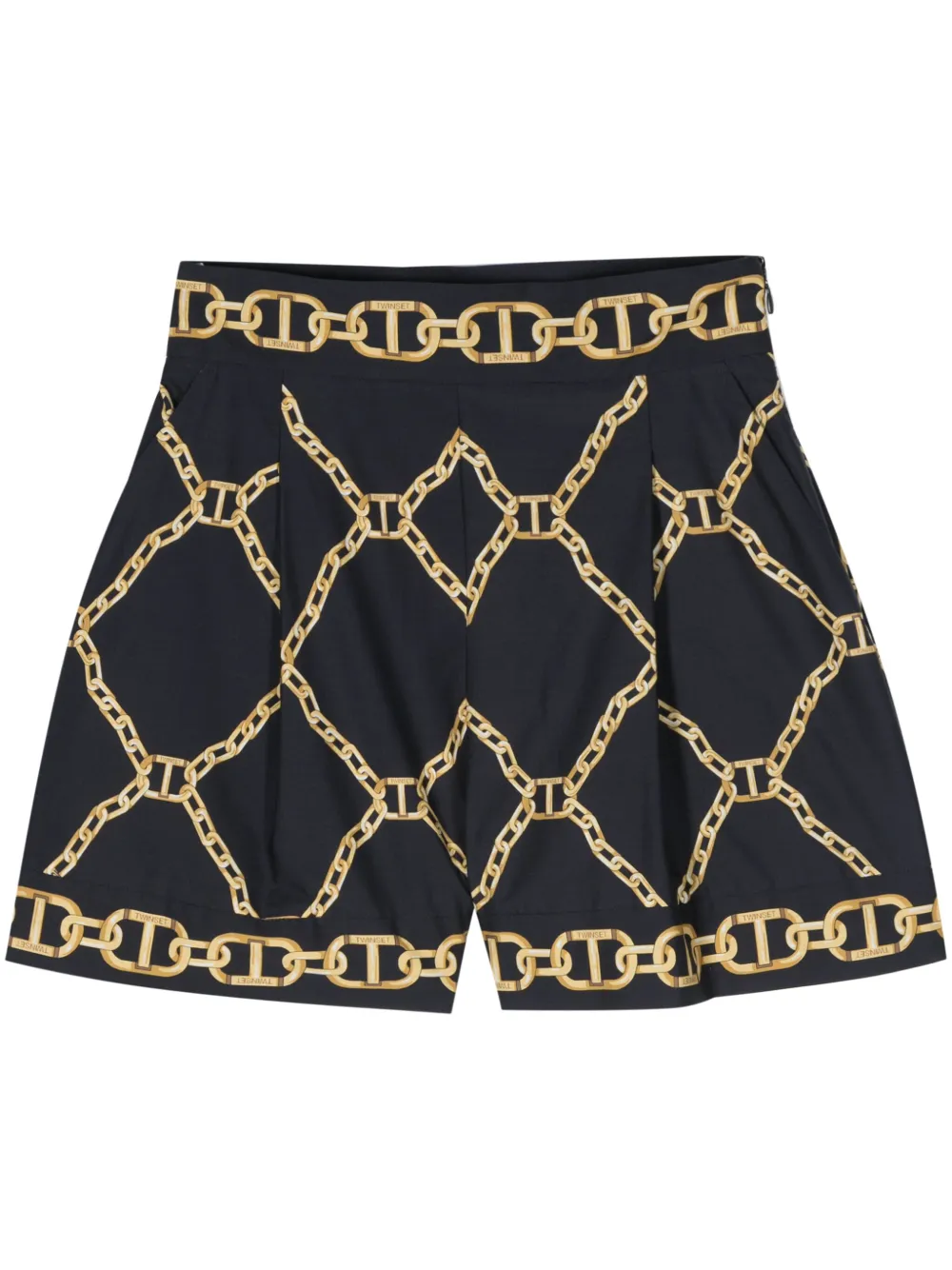 Twinset Chain Patterned Poplin Shorts In Blue