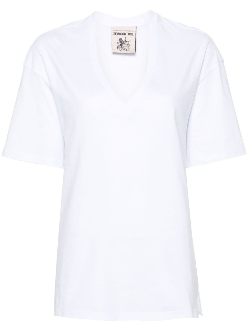 Semicouture V-neck Cotton T-shirt In White