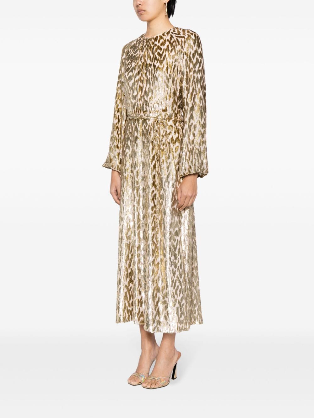 Shop Simkhai Odina Leopard-print Maxi Dress In Gold