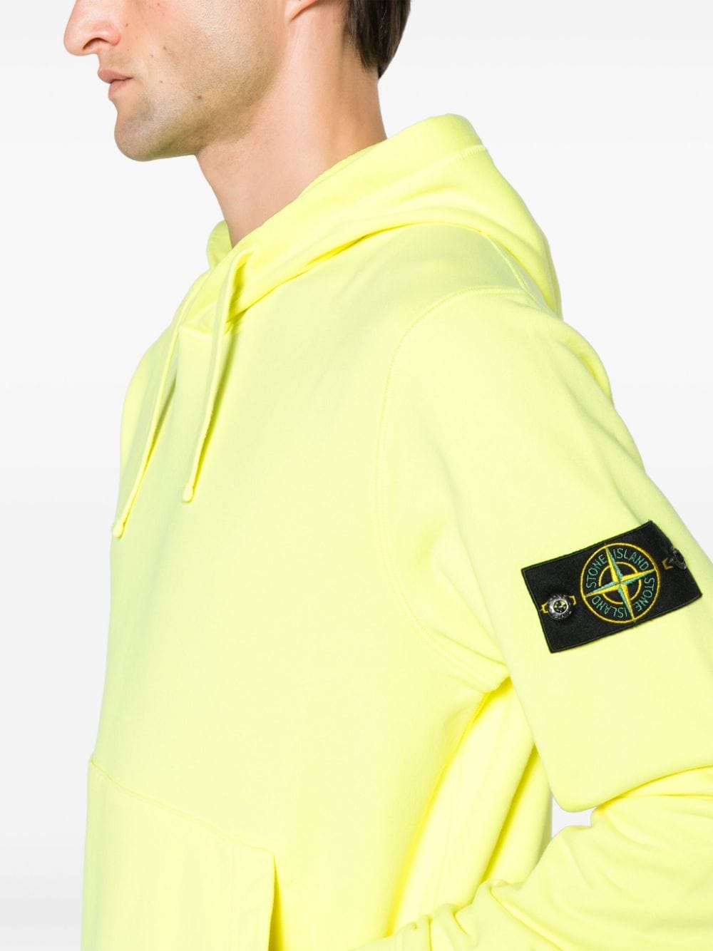 Shop Stone Island Compass-badge Cotton Hoodie In Yellow