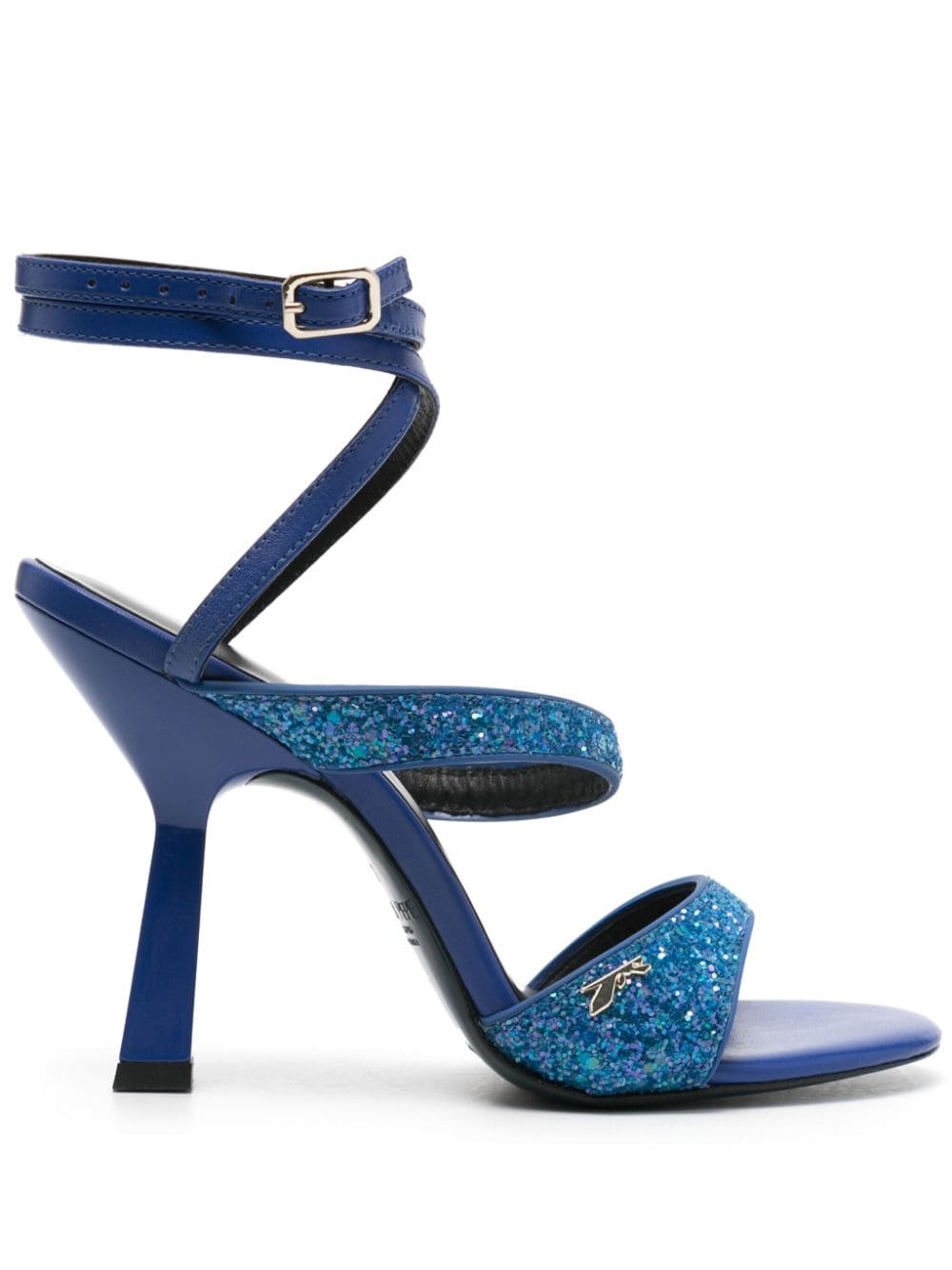 Patrizia Pepe 100mm Glittered Leather Sandals In Blue