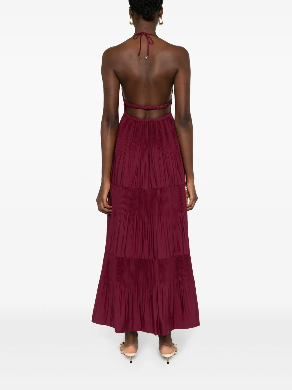 Shop Patrizia Pepe Plissé-effect Maxi Dress In Red