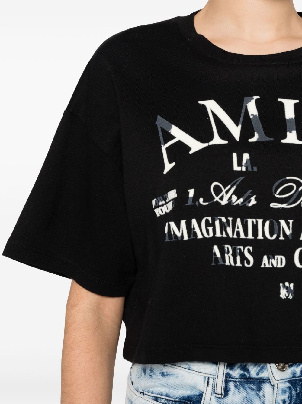 Shop Amiri Flocked-logo Crop Top In Black