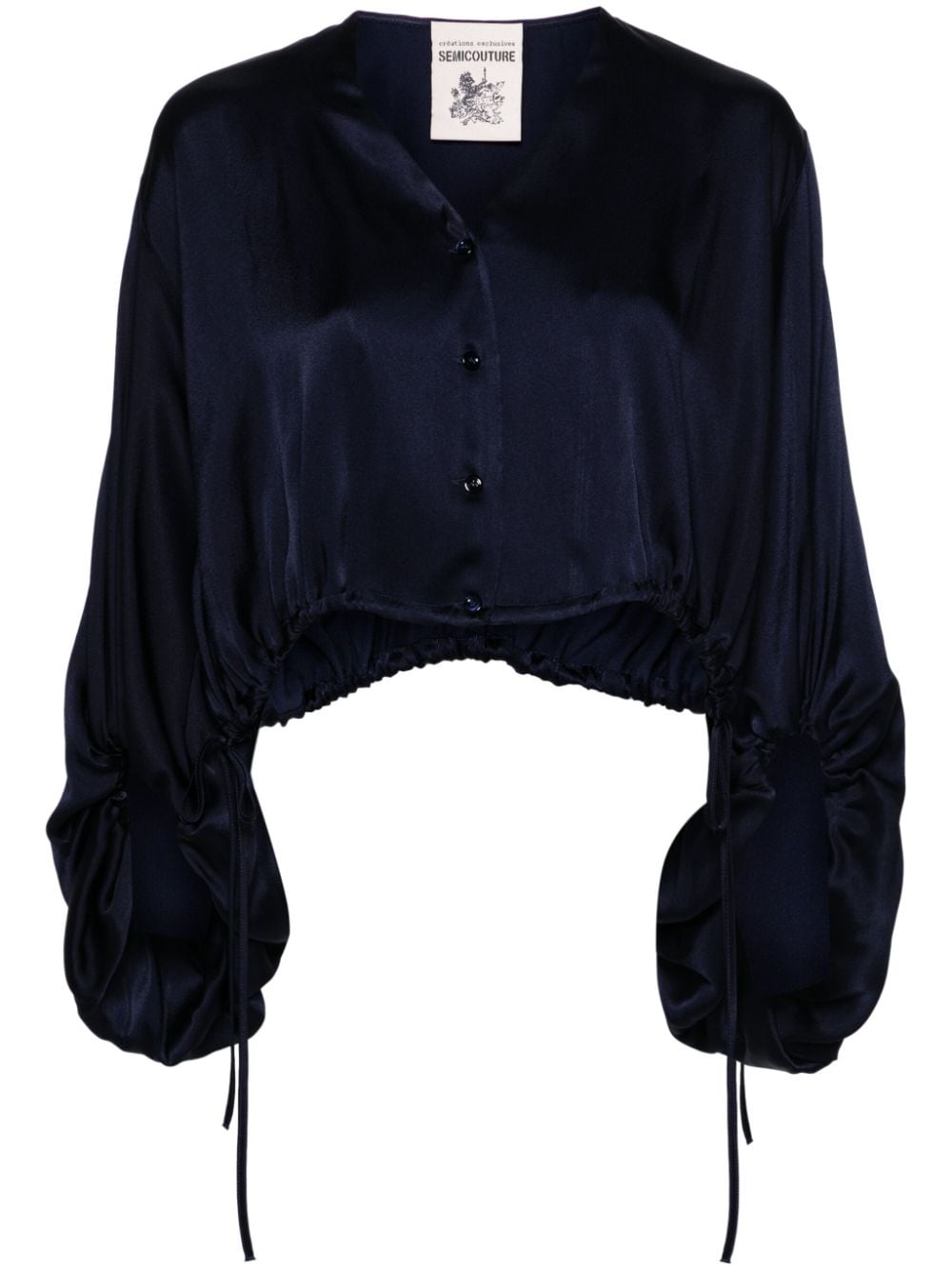 Semicouture Drawstring Button-up Blouse In Blue