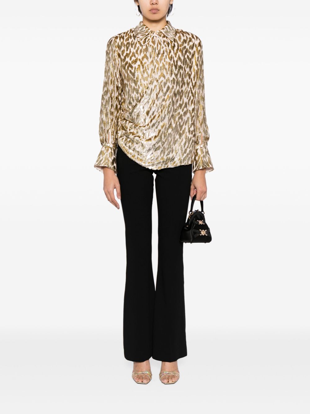 Shop Simkhai Luella Leopard-print Blouse In Gold