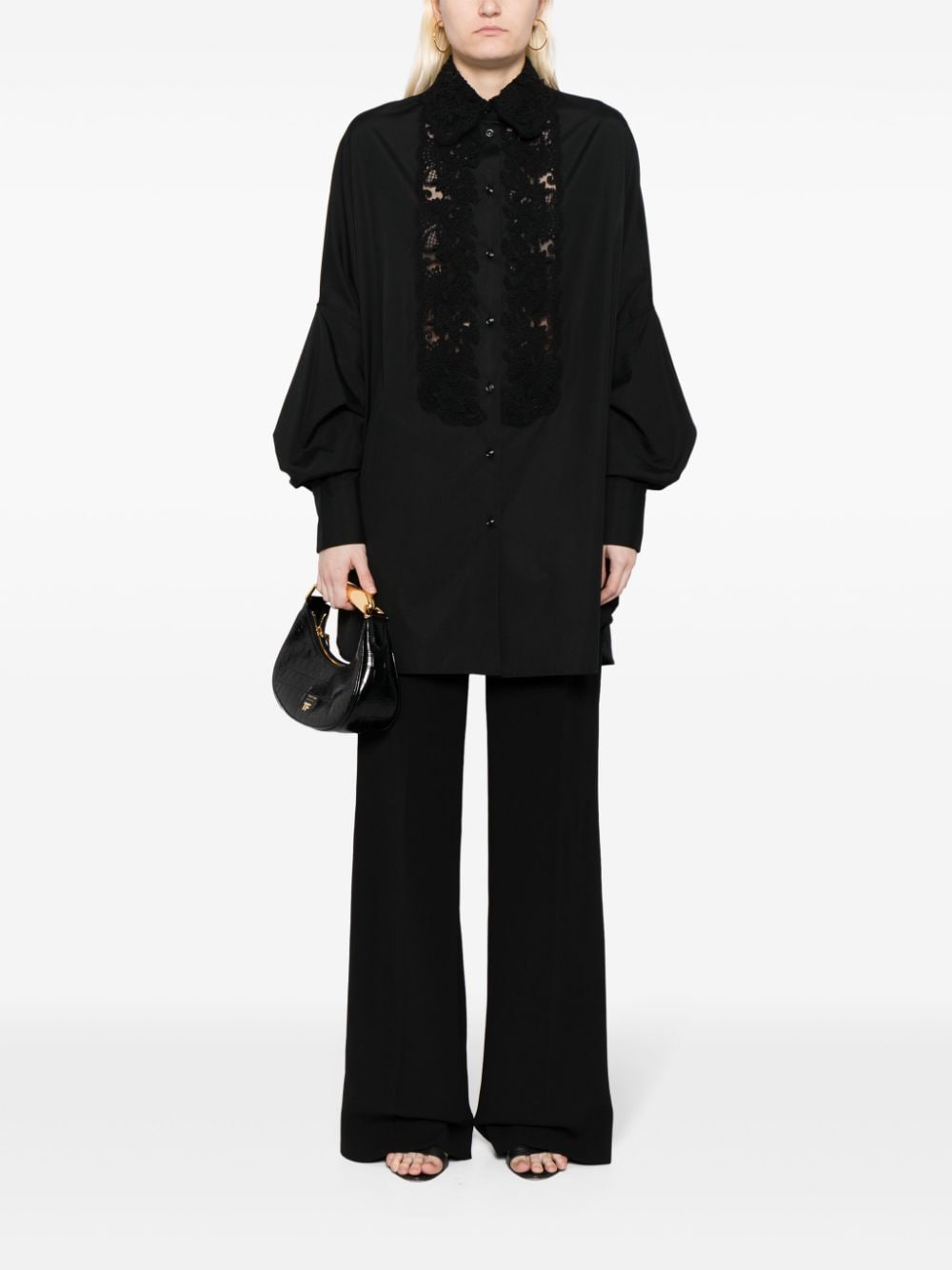Shop Ermanno Scervino Lace-panelled Cotton Shirt In Black