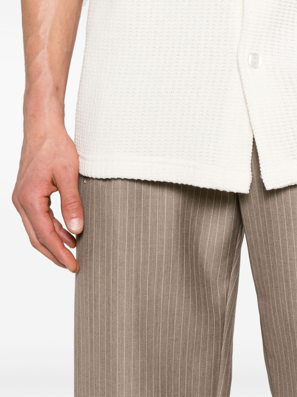 Shop Drôle De Monsieur Pinstriped Mid-rise Tailored Trousers In Nude