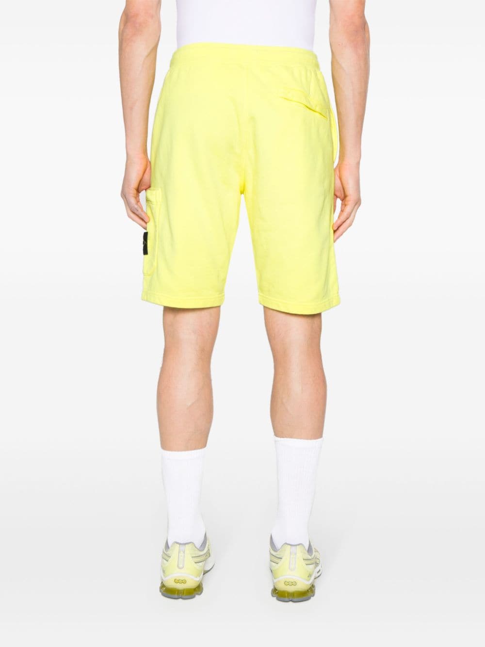 Shop Stone Island Compass-badge Cotton Track Shorts In Yellow