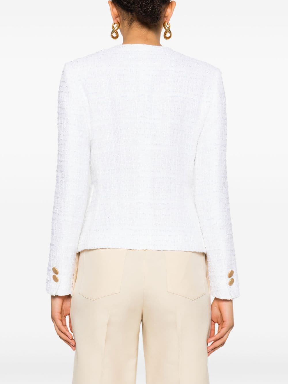 Shop Tagliatore Round-neck Tweed Jacket In White