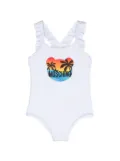 Moschino Kids Teddy Bear ruffled swimsuit - White