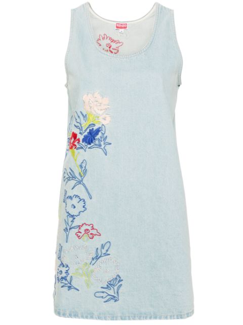 Kenzo Drawn Flowers-embroidered denim dress