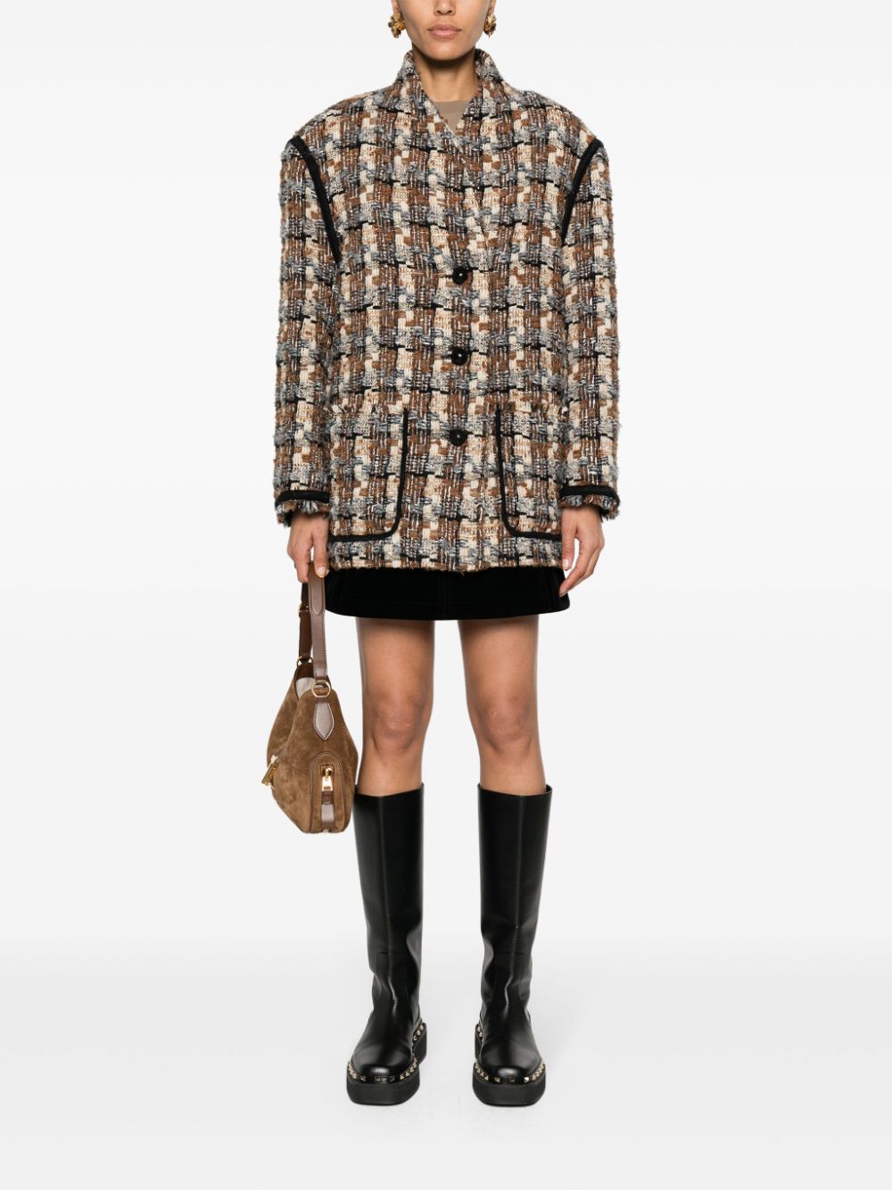 Shop Isabel Marant Elanore Tweed Coat In Brown