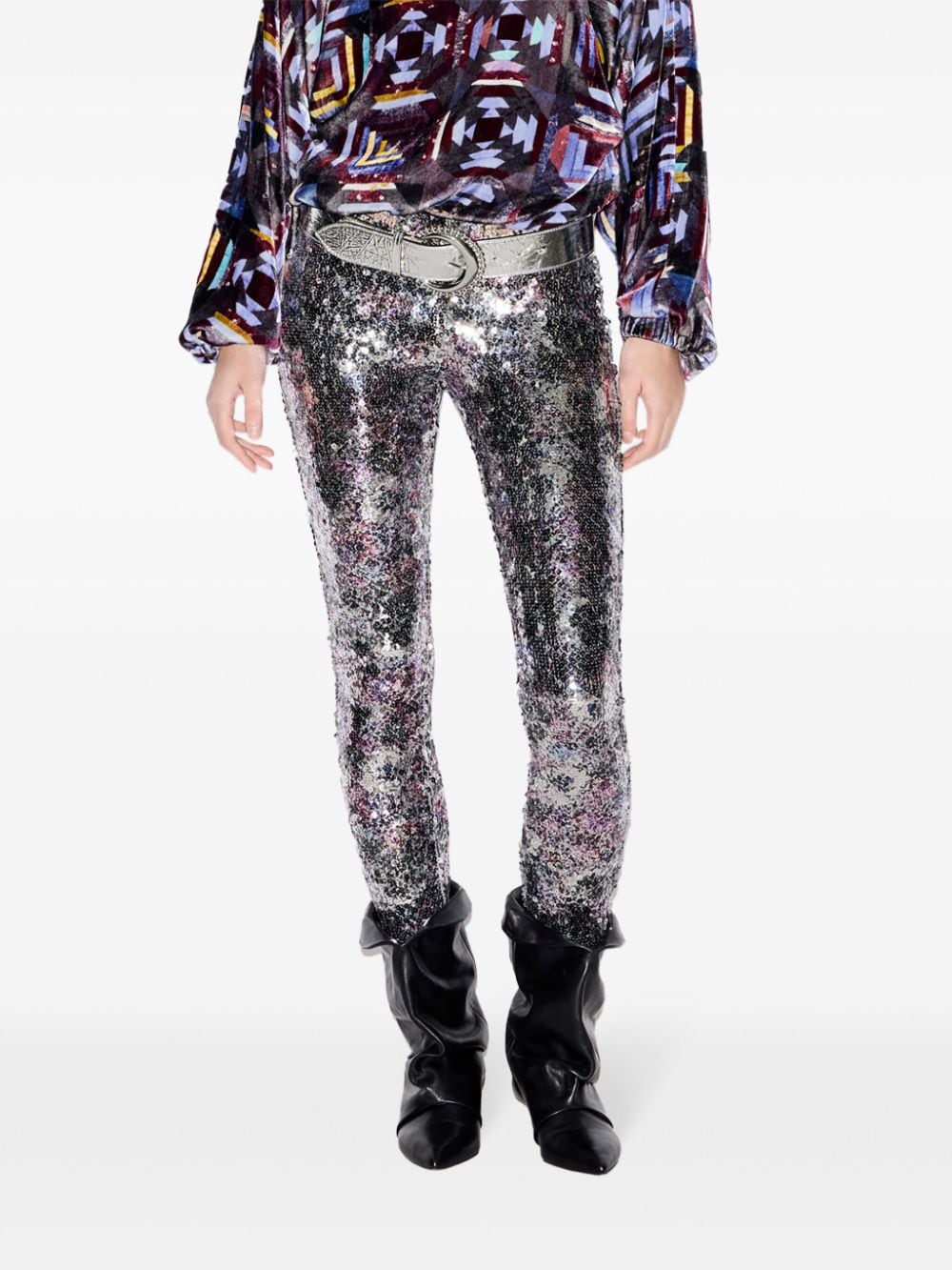 Shop Isabel Marant Bella Sequinned Leggings In Silver