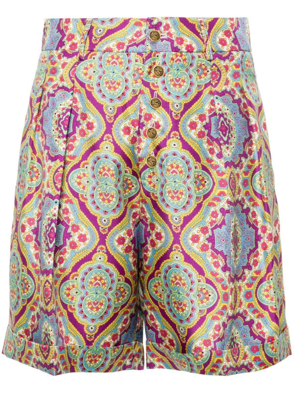 【ETRO】ペイズリー柄 シルク ショートパンツ ETRO ペイズリー シルクショートパンツ | ブルー | FARFETCH JP