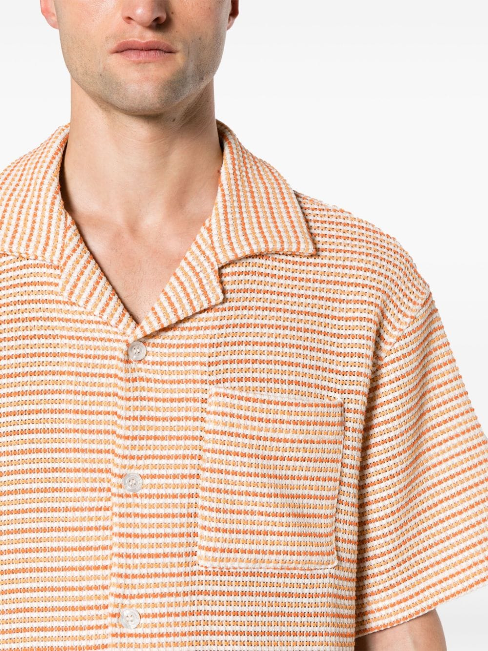 Shop Drôle De Monsieur Notched-collar Tweed Shirt In Orange