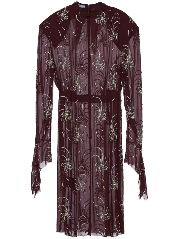 Prada Abito Con Ricamo | Rosso | FARFETCH IT
