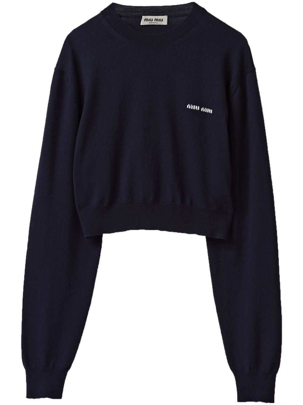 Shop Miu Miu Cropped Wool Jumper In Blue