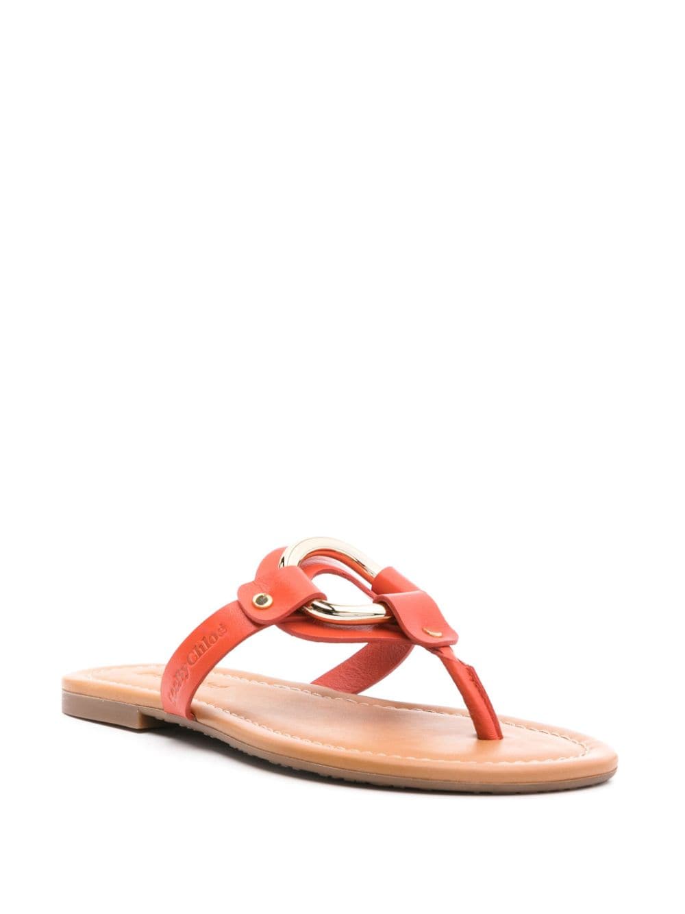 Shop See By Chloé Leather Flat Sandals In Orange