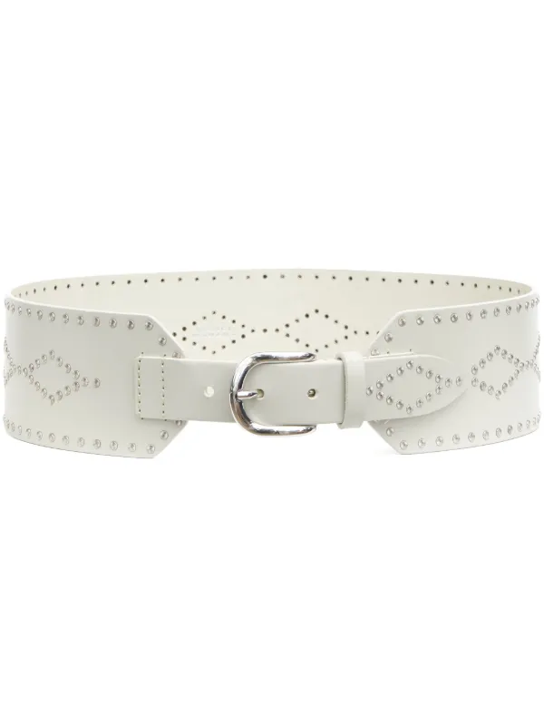 Isabel Marant Lucie Wide Studded Leather Belt in Neutrals