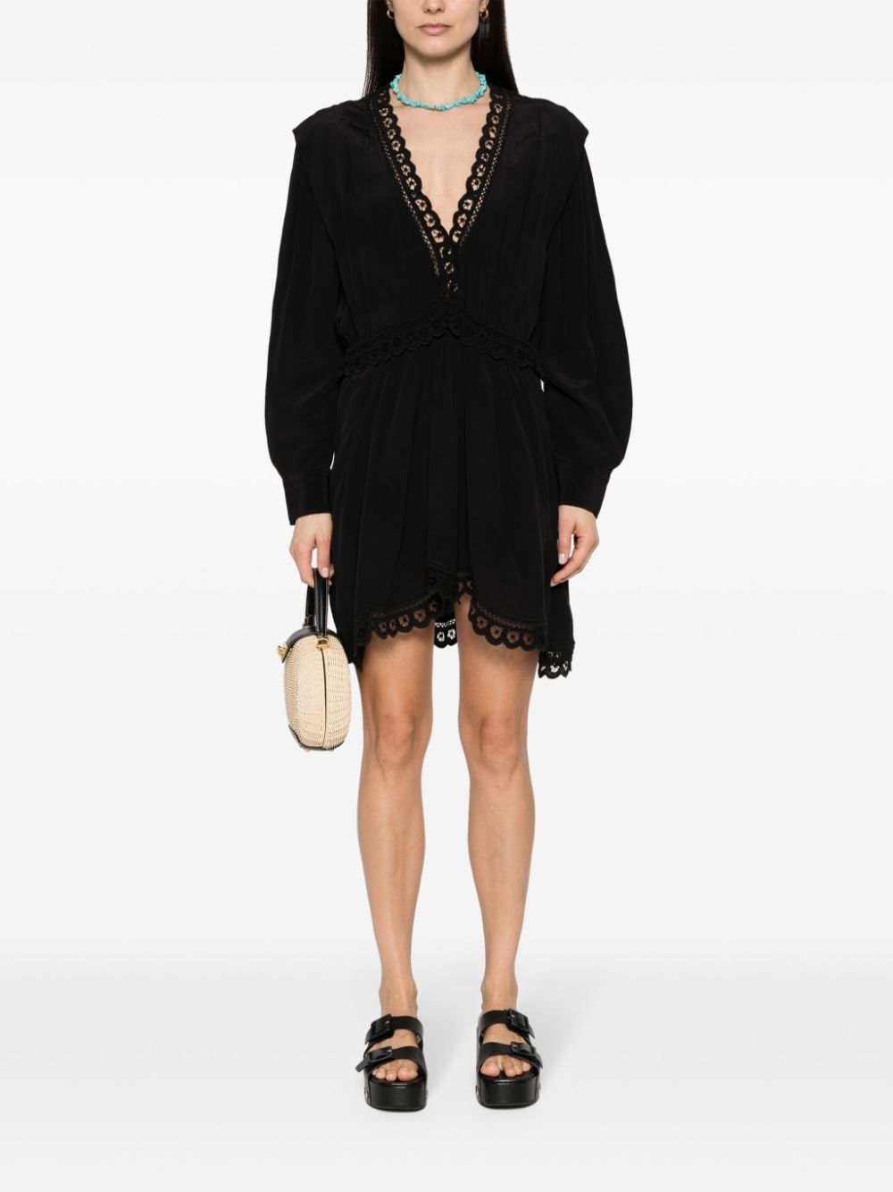 Shop Marant Etoile Felie Lace-trim Dress In Schwarz