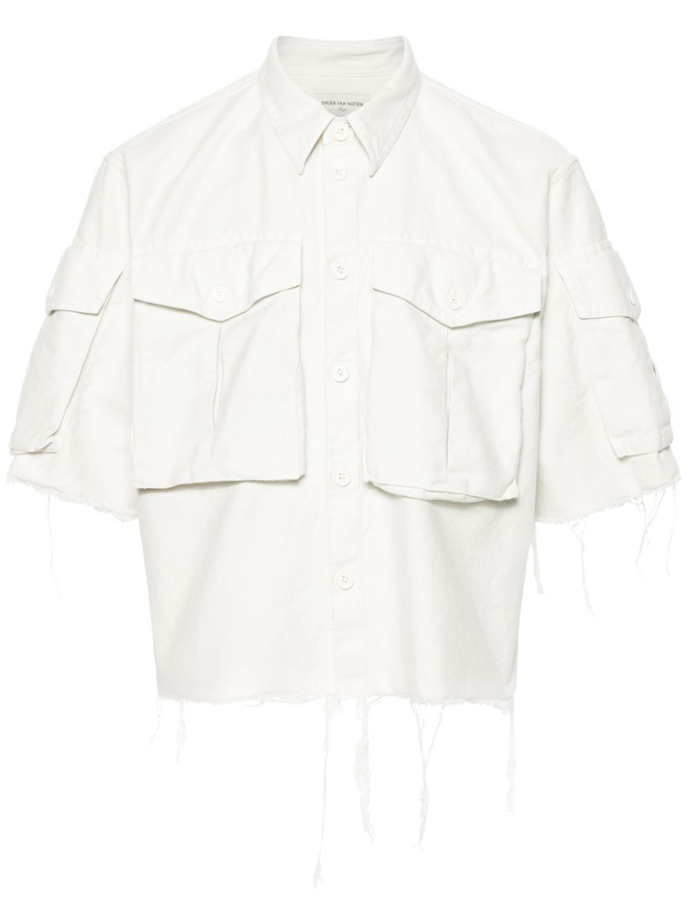 Dries Van Noten Frayed-detail Cotton Shirt In Neutrals
