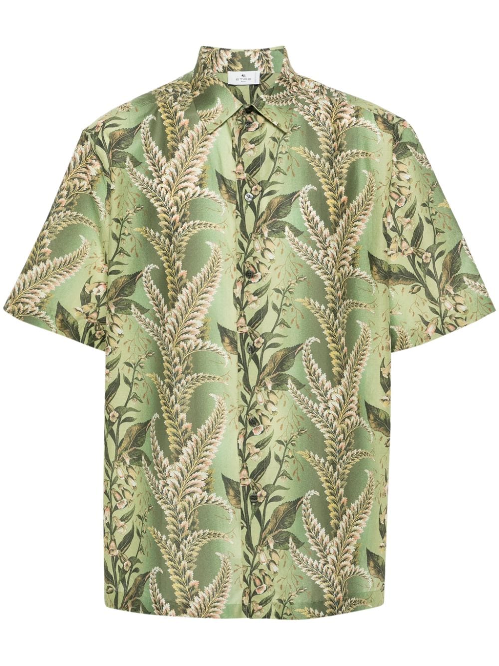 Etro Floral-print Cotton Shirt In Green