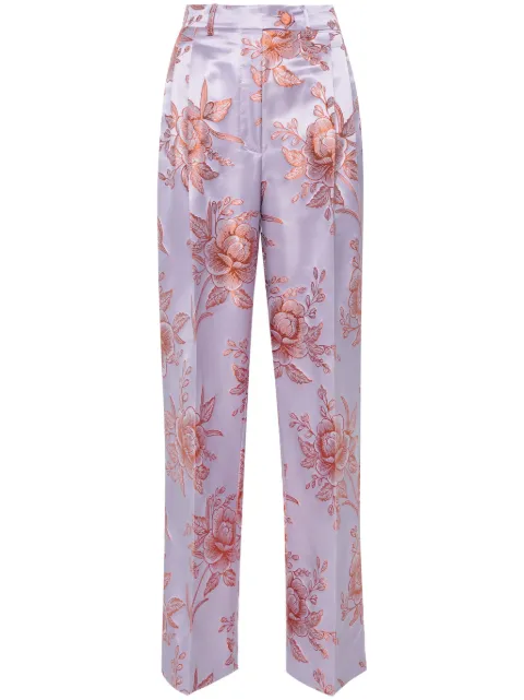 ETRO pantalon en satin à fleurs en jacquard