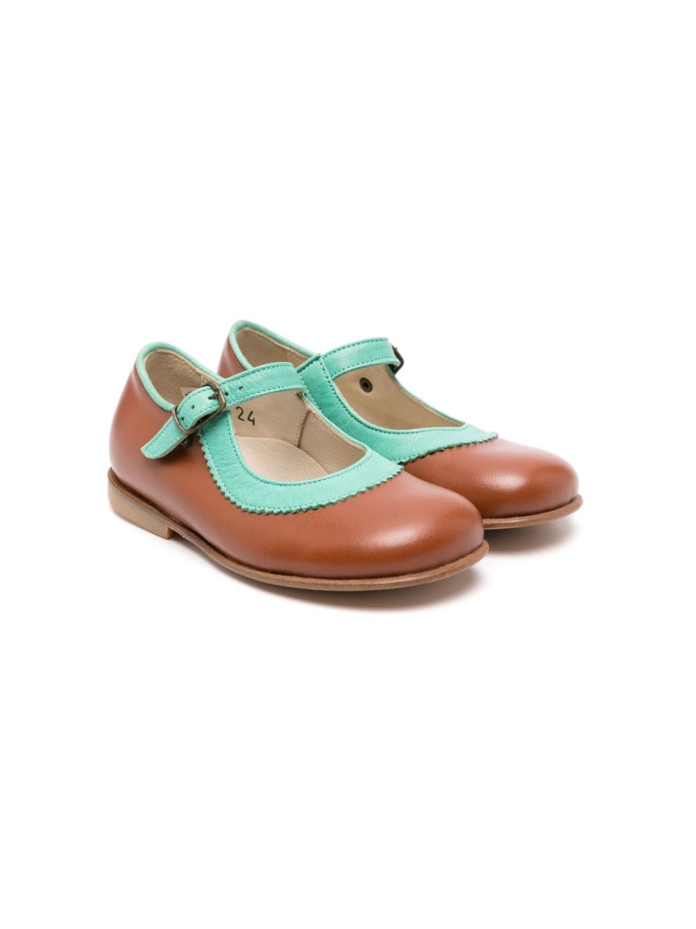 Pèpè Kids' Contrasting-trim Leather Ballerina Shoes In Brown