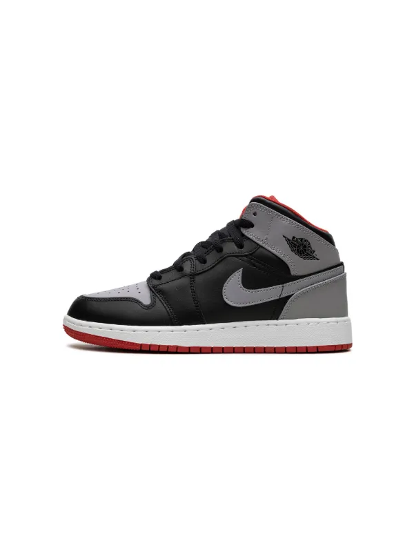 Jordan 1 mid black grey red hotsell