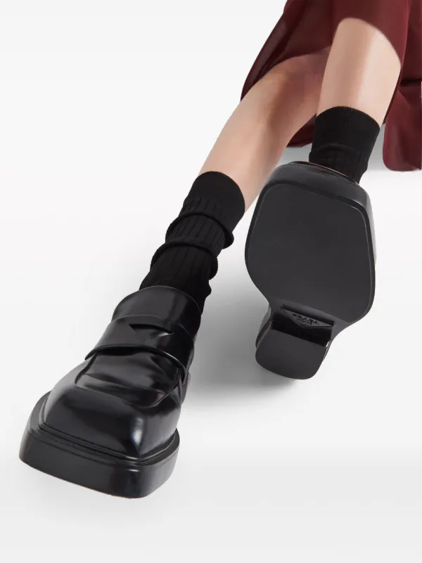 Prada triangle-patch Leather Loafers | Black | FARFETCH