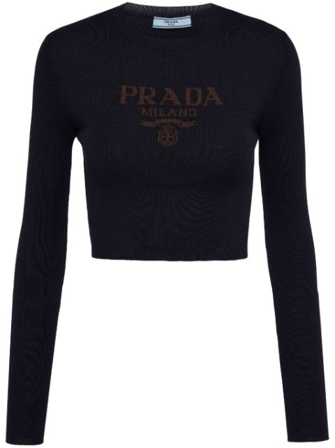 Prada logo-intarsia cropped silk jumper