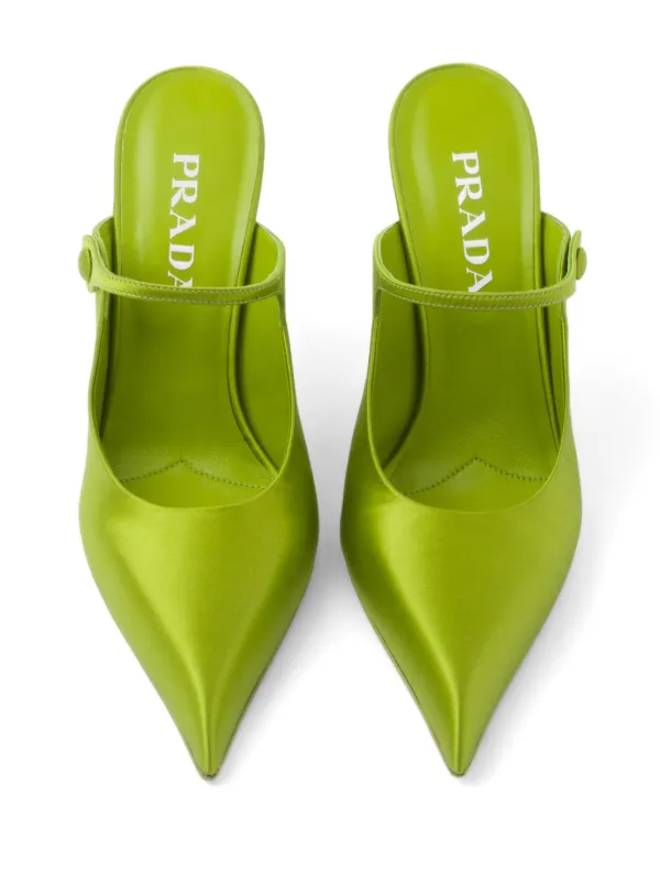 Prada 75mm Pointed Satin Mules | Green | FARFETCH
