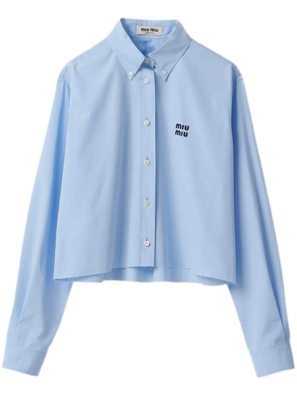 Miu Miu logo-embroidered poplin shirt - Blue