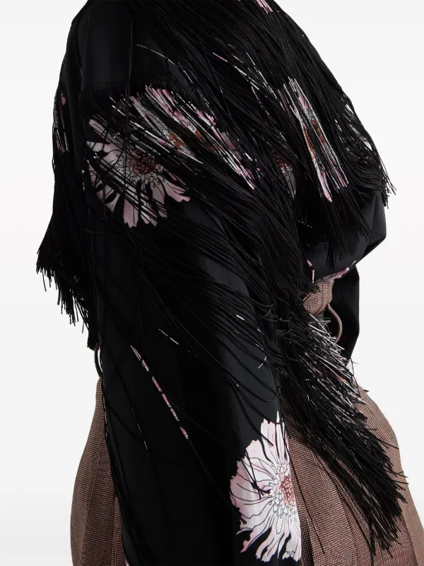 Prada floral-print Fringed Shirt | Black | FARFETCH