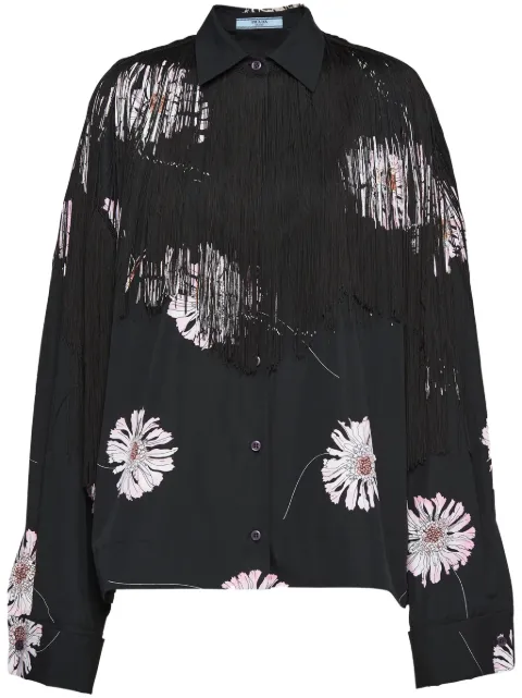 Prada floral-print fringed shirt