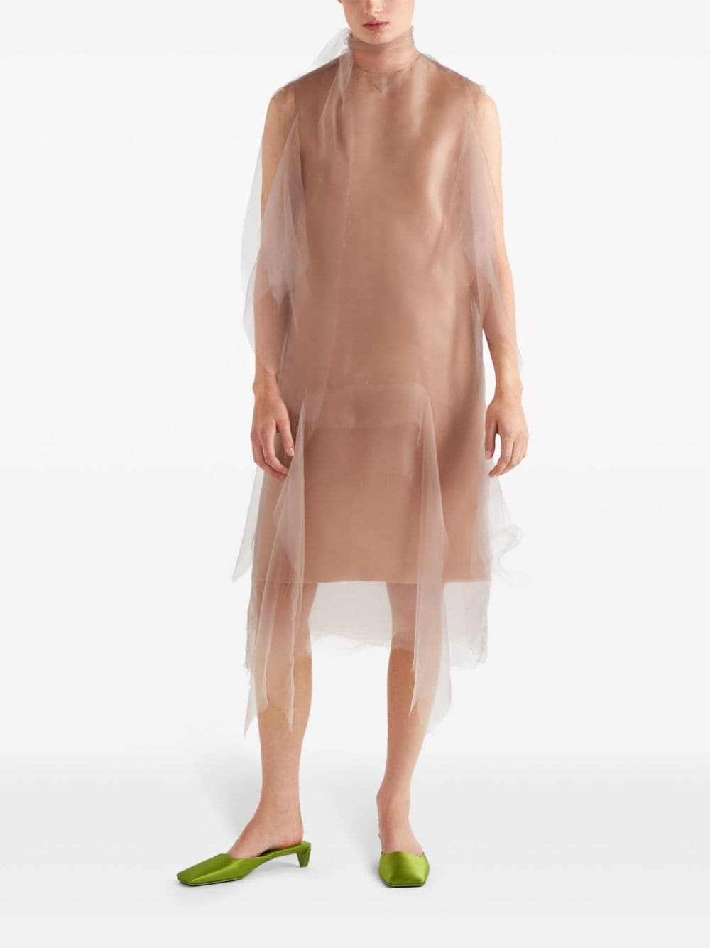 Shop Prada Technical Voile Dress In Neutrals