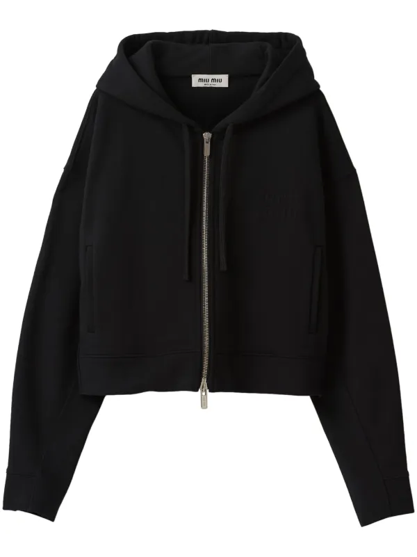 ワンピなど最旬ア！ Miu Miu zip-up Cropped Hoodie | Black | FARFETCH トップス