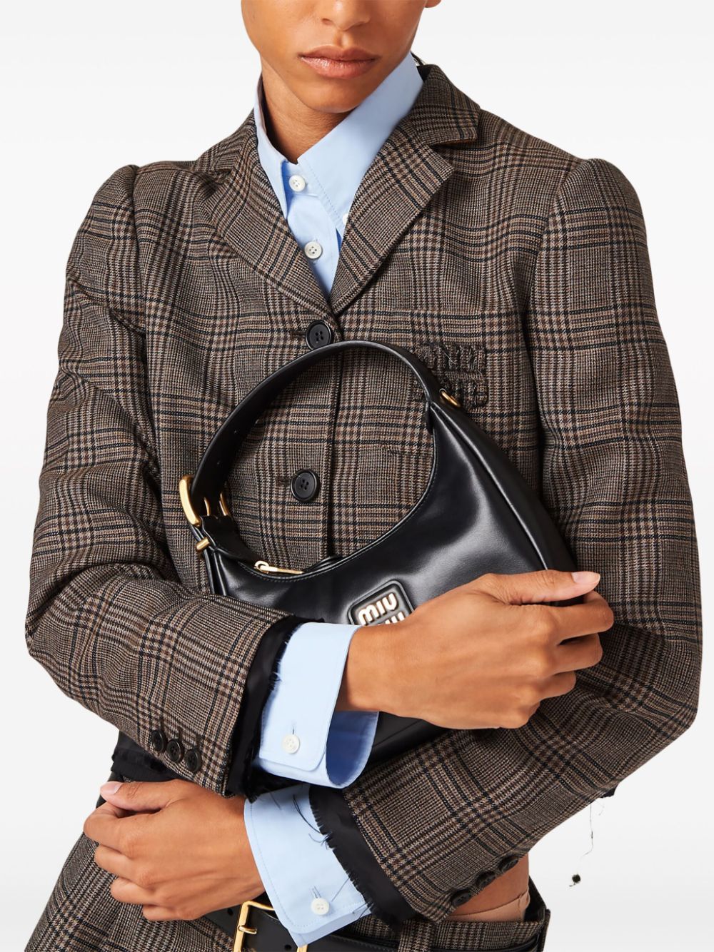 Miu Miu Check-pattern Wool Jacket In Brown