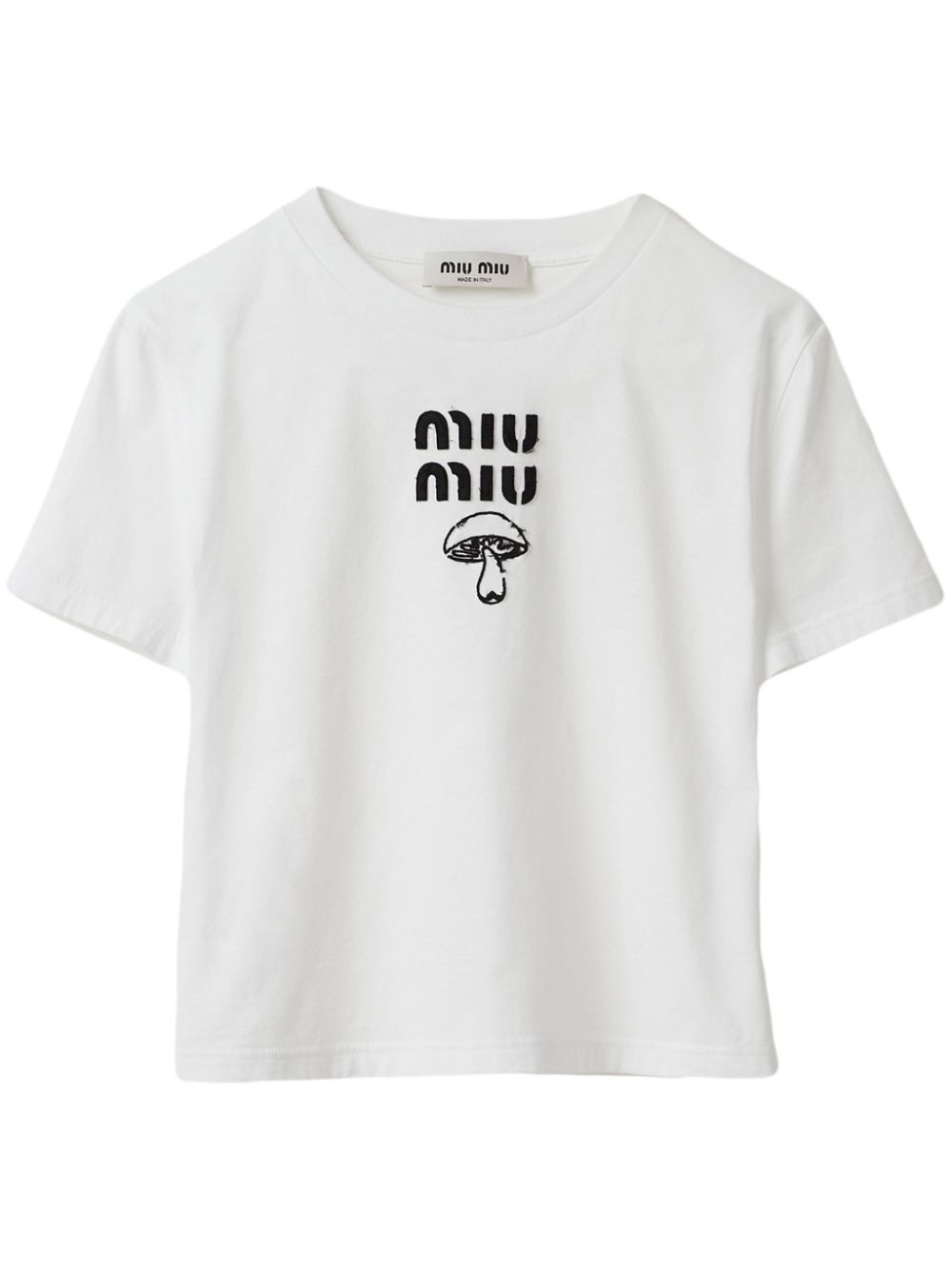 Miu Miu Mushroom-embroidered Cotton Logo T-shirt In White