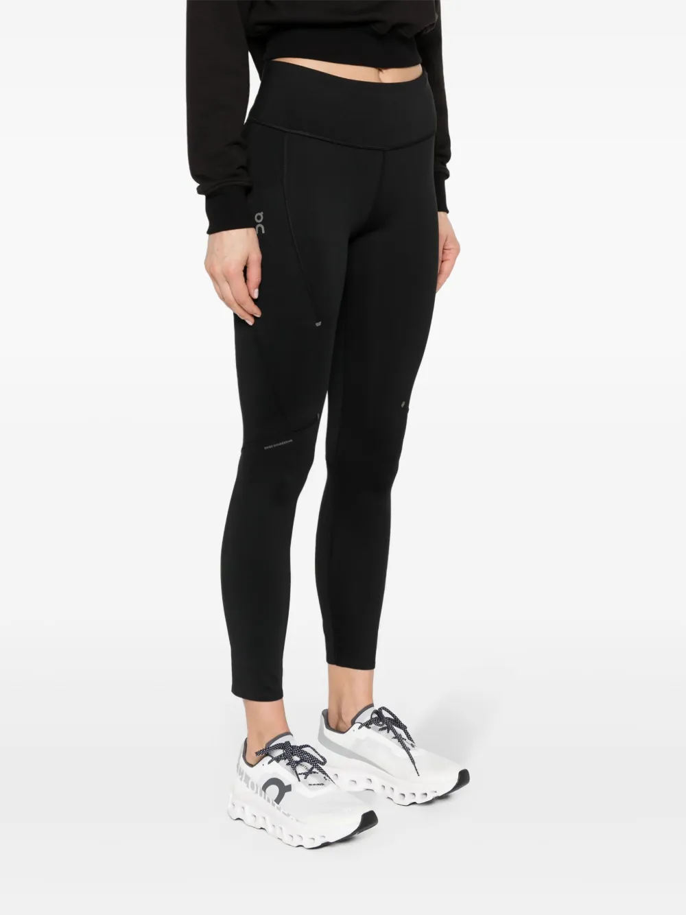 Shop On Running Logo-print Cropped Leggings In Black